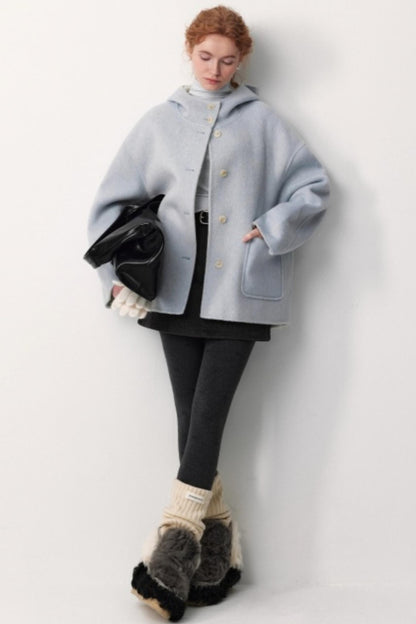 Oxygen Blue Wool Hooded Coat