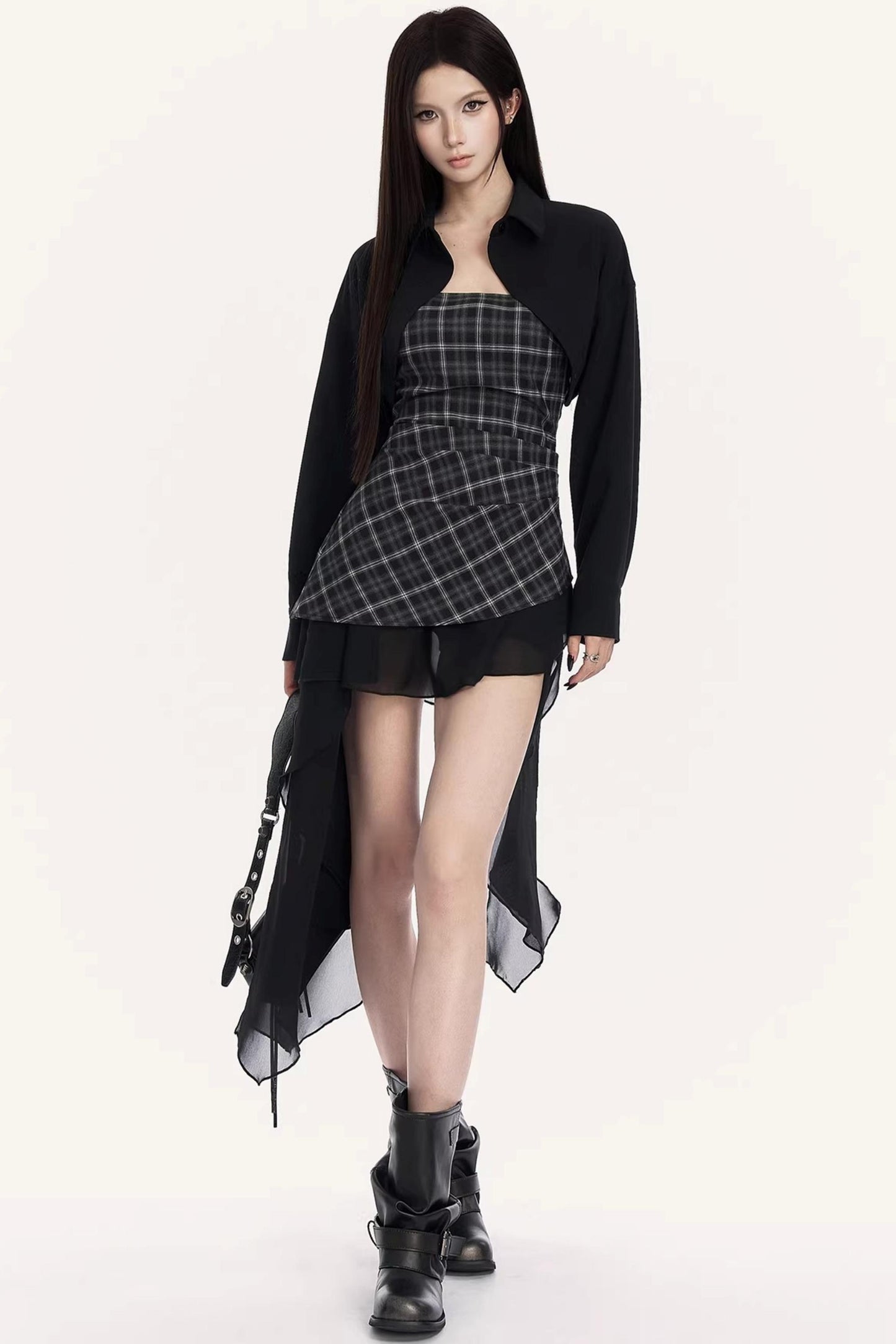 Irregular Ruffle Plaid Dress