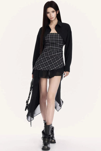 Irregular Ruffle Plaid Dress