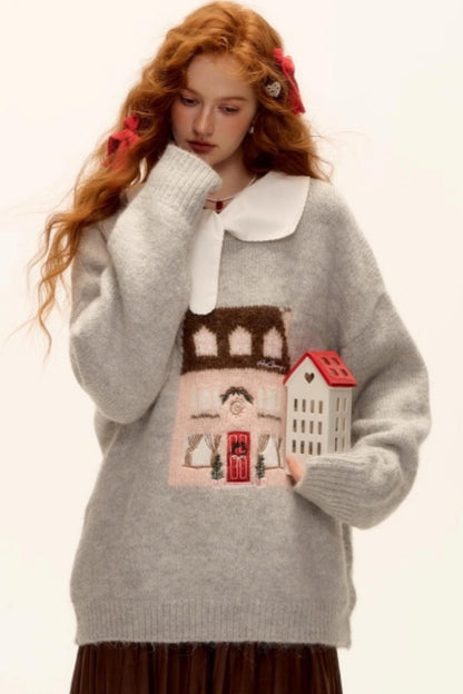 Jacquard Embroidered Wool Sweater