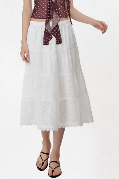 White Embroidered Lace A-Line Skirt