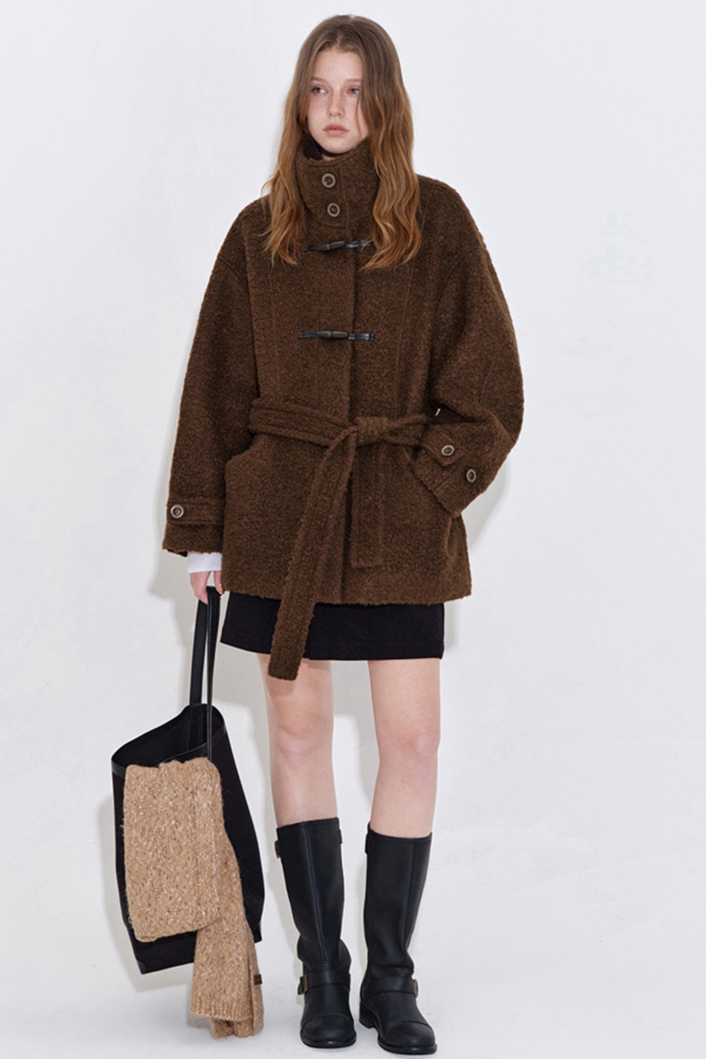 Wool Blend Leather Trim Coat