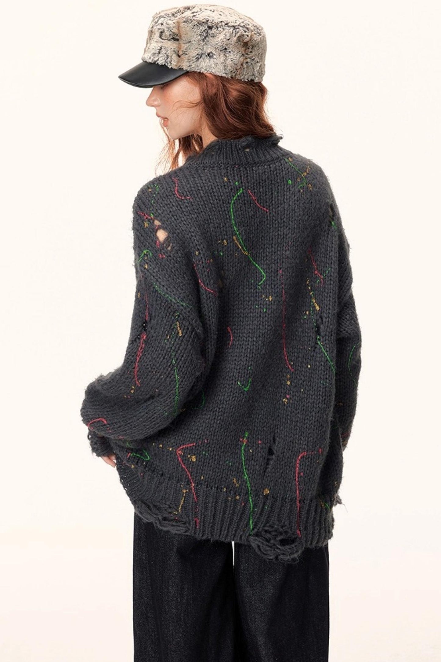 Irregular Color-Block Knit Sweater