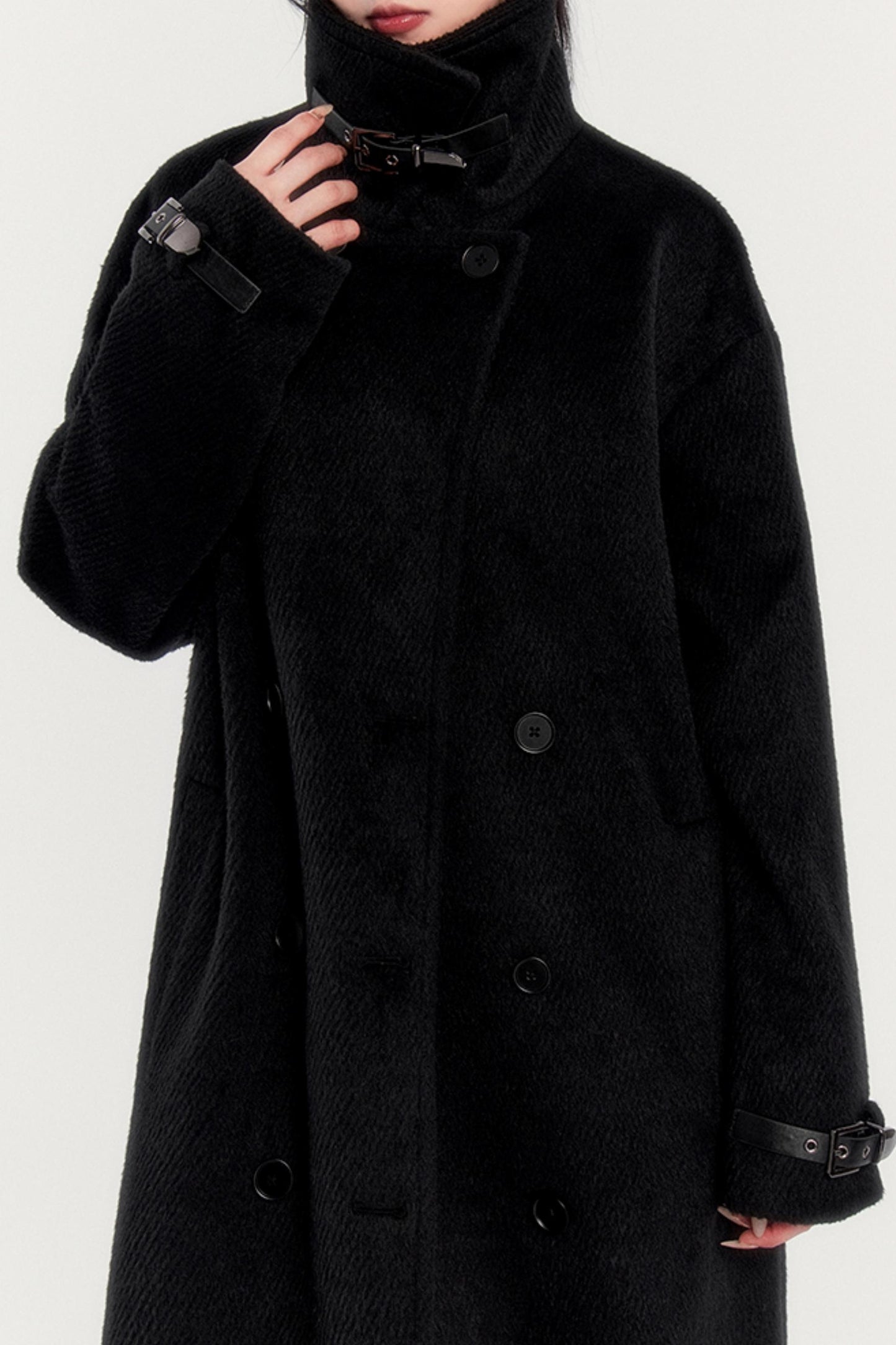 Stand-Up Collar Long Tweed Coat