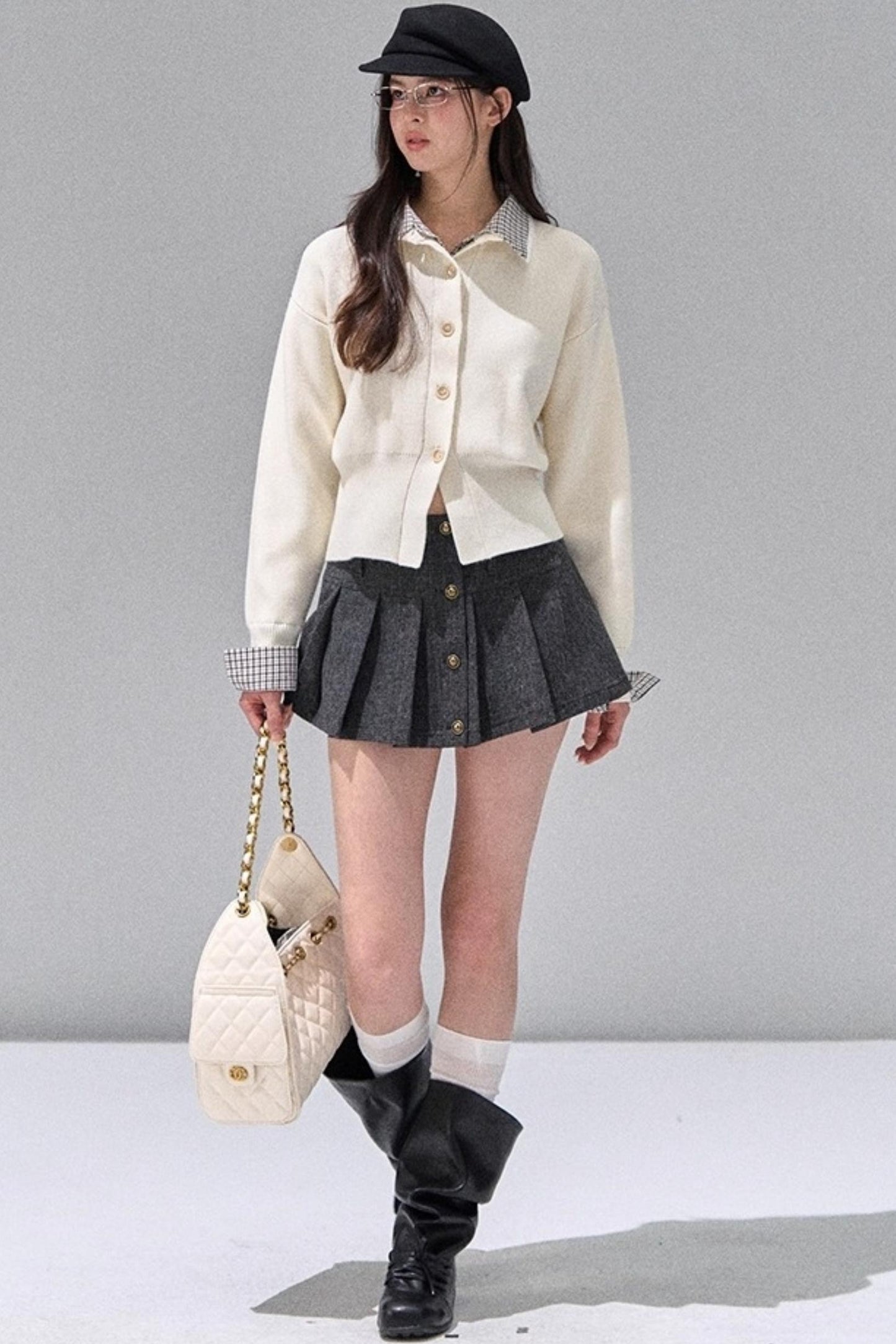 Fake Two Polo Lapel Sweater Skirt Set-Up