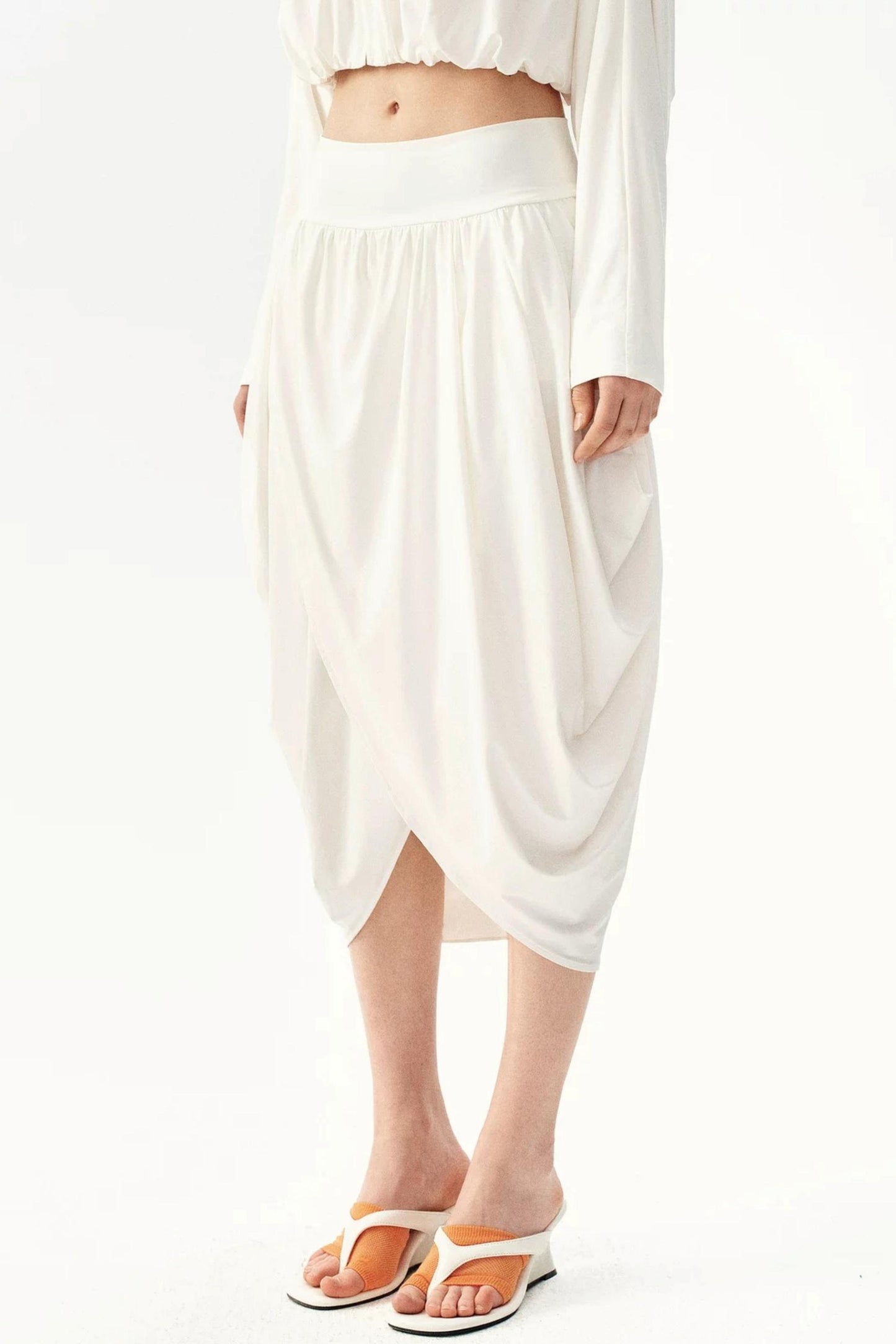 Irregular Pleated Draped Midi Skirt