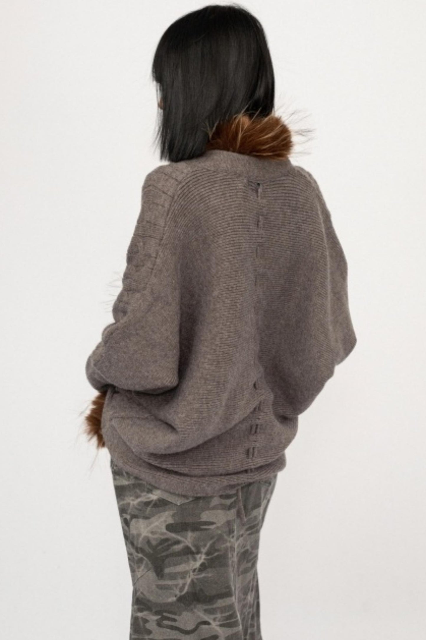 Fur Collar Knitted Cardigan