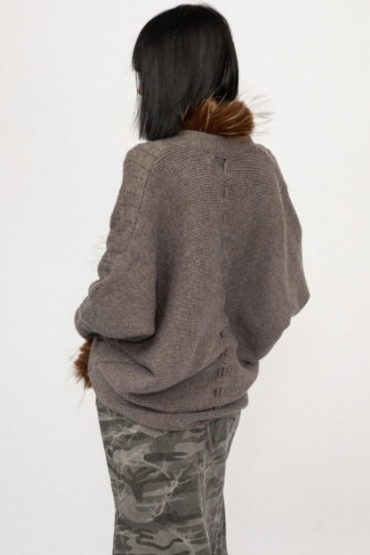 Fur Collar Knitted Cardigan