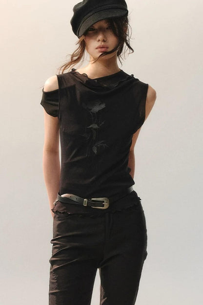 Top in Maglia con Ricamo e Nappe