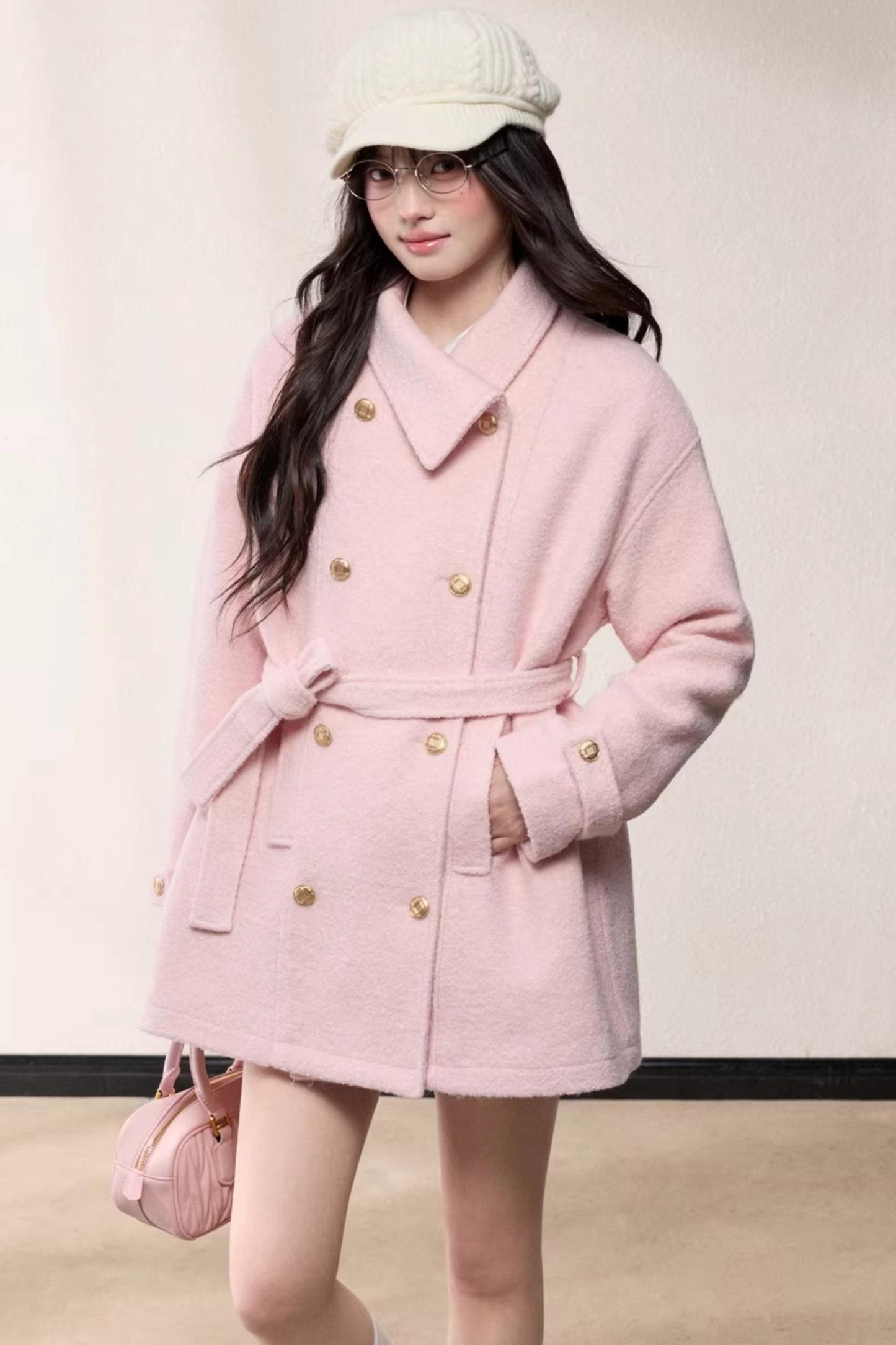 Elegant Woolen Double-Breasted Coat