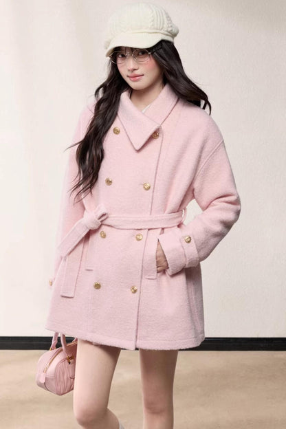 Elegant Woolen Double-Breasted Coat