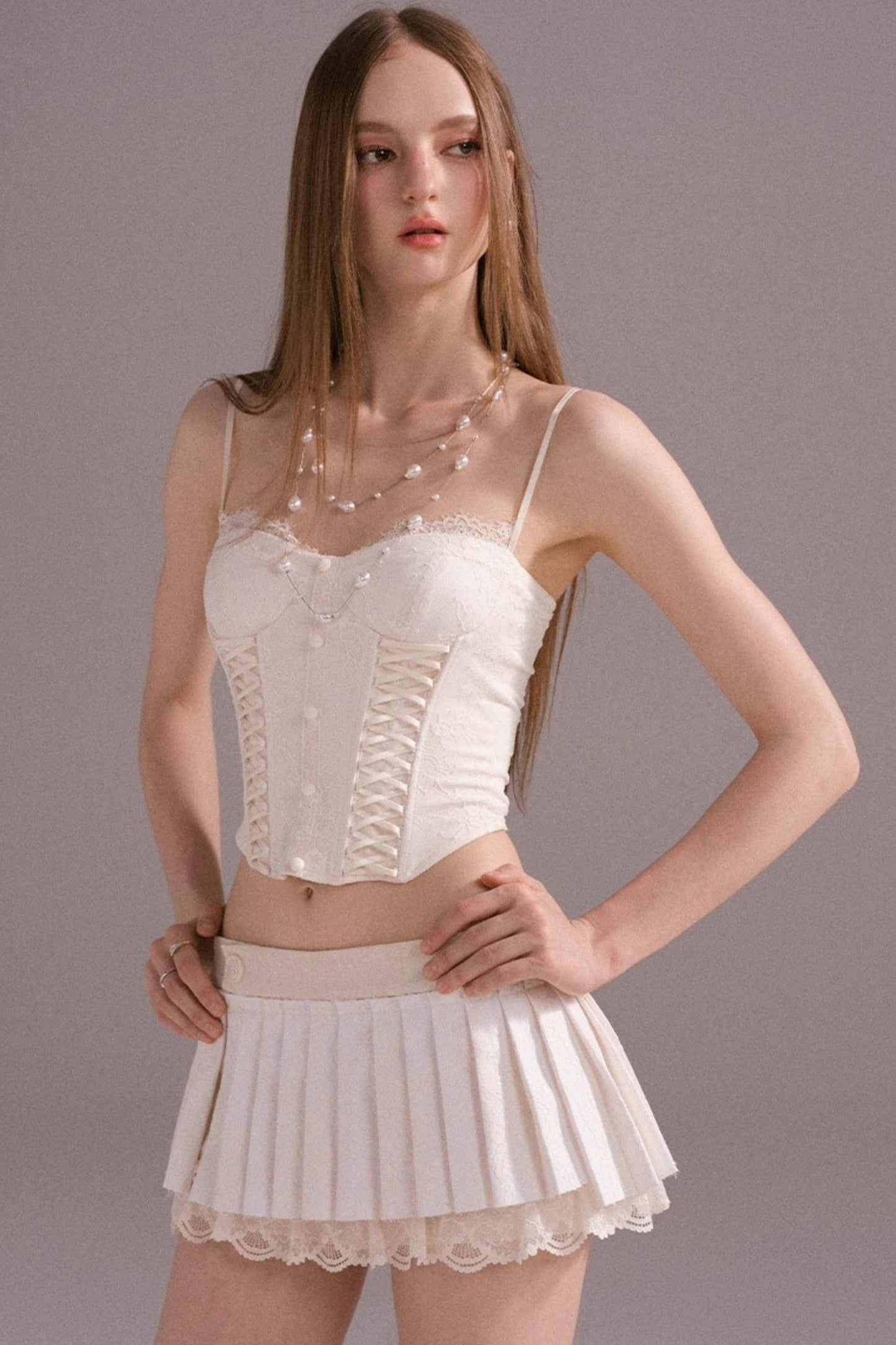 Hot Luxury Cropped Corset Two-Piece Lace Set-Up