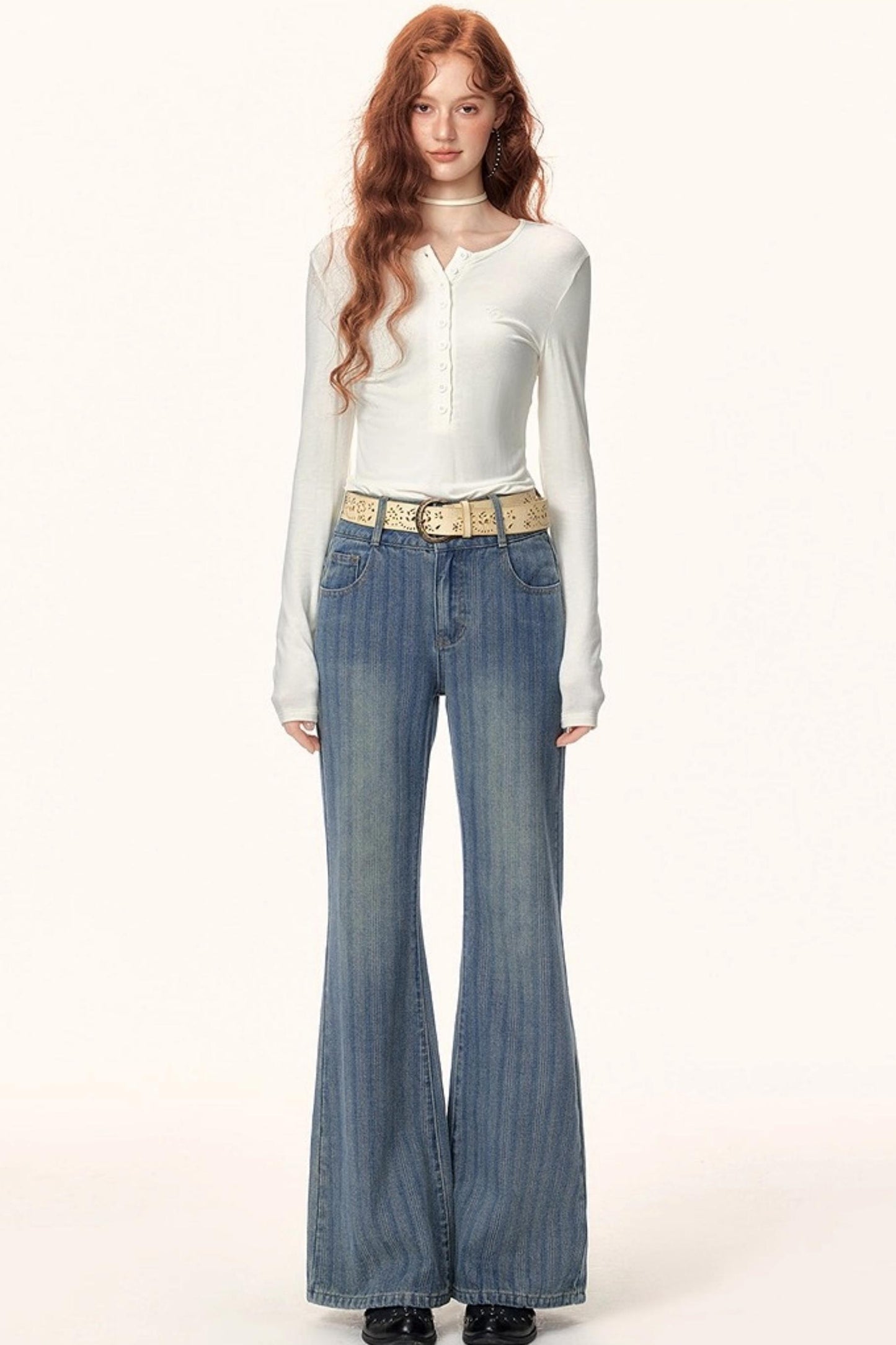 Textured Washed Denim Pants