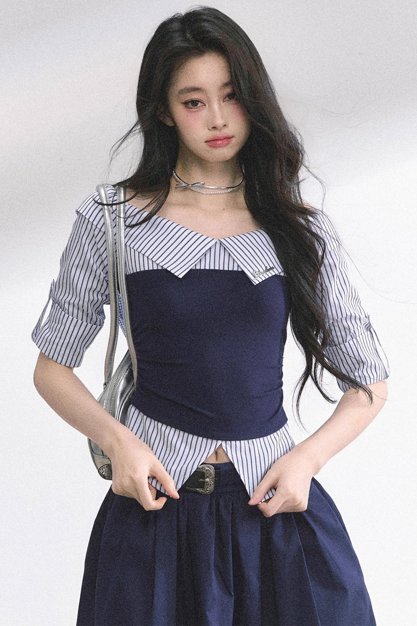 Gray Sugar Striped Short-Sleeved Shirt