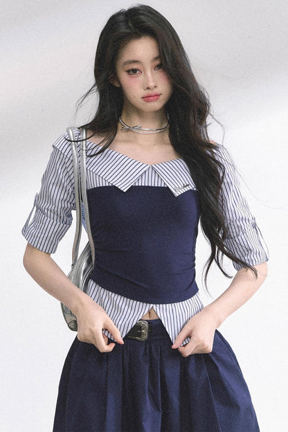 Gray Sugar Striped Short-Sleeved Shirt