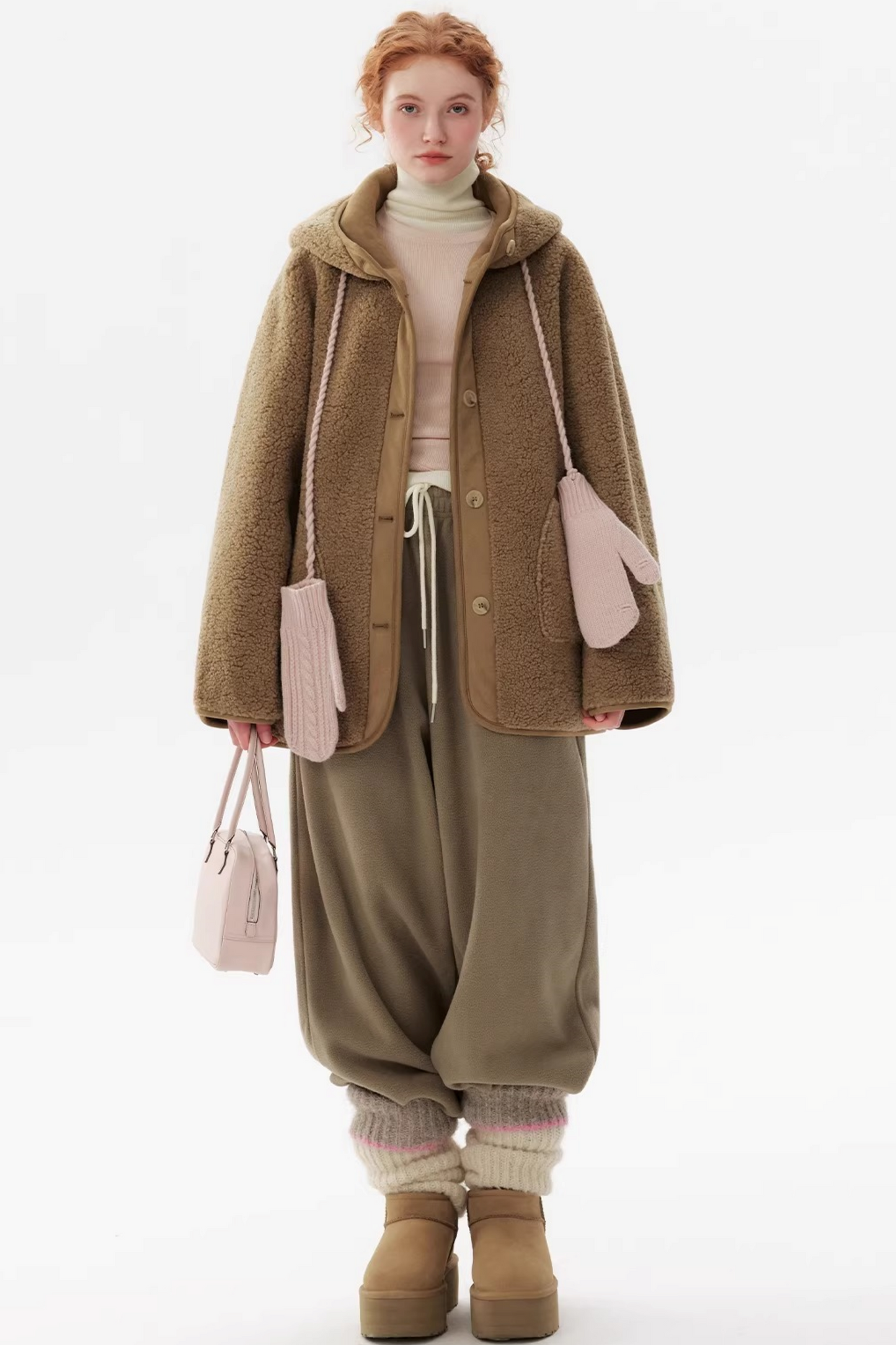 Retro Camel Hooded Fur Coat