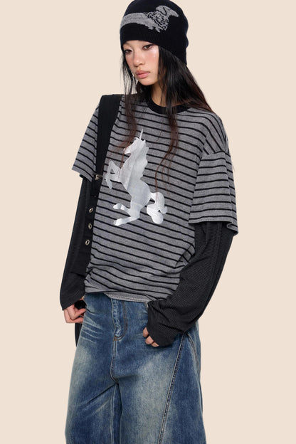 Silver-Embossed Striped Sweater