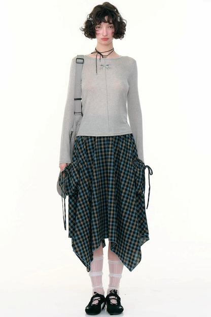 Blue Plaid High Waist Slimming Skirt