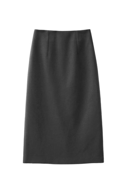 Woolen High-Waist Coffee Slit Skirt