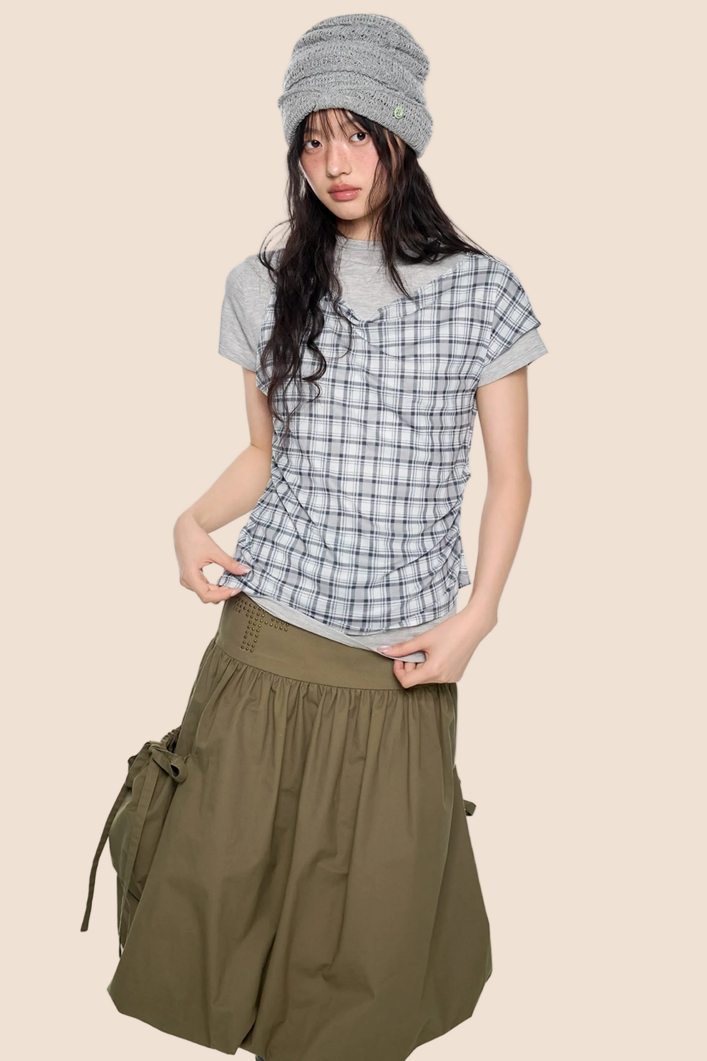 Plaid Layered Retro Top Set