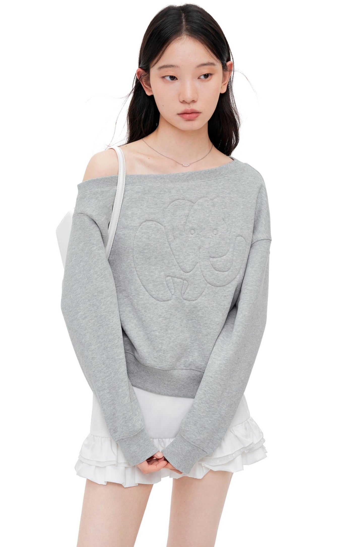 Slanted Shoulder Crew Neck Top