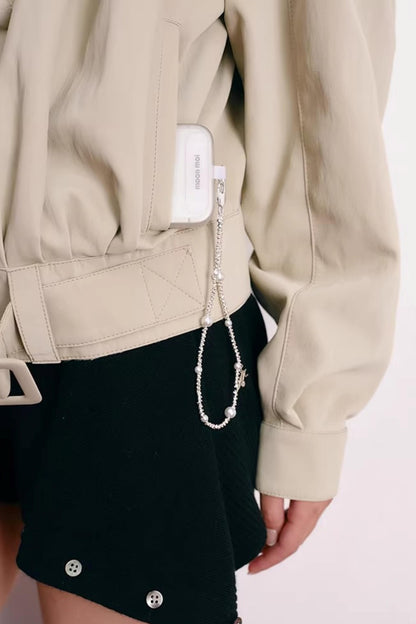 Broken Silver Pearl Phone Chain