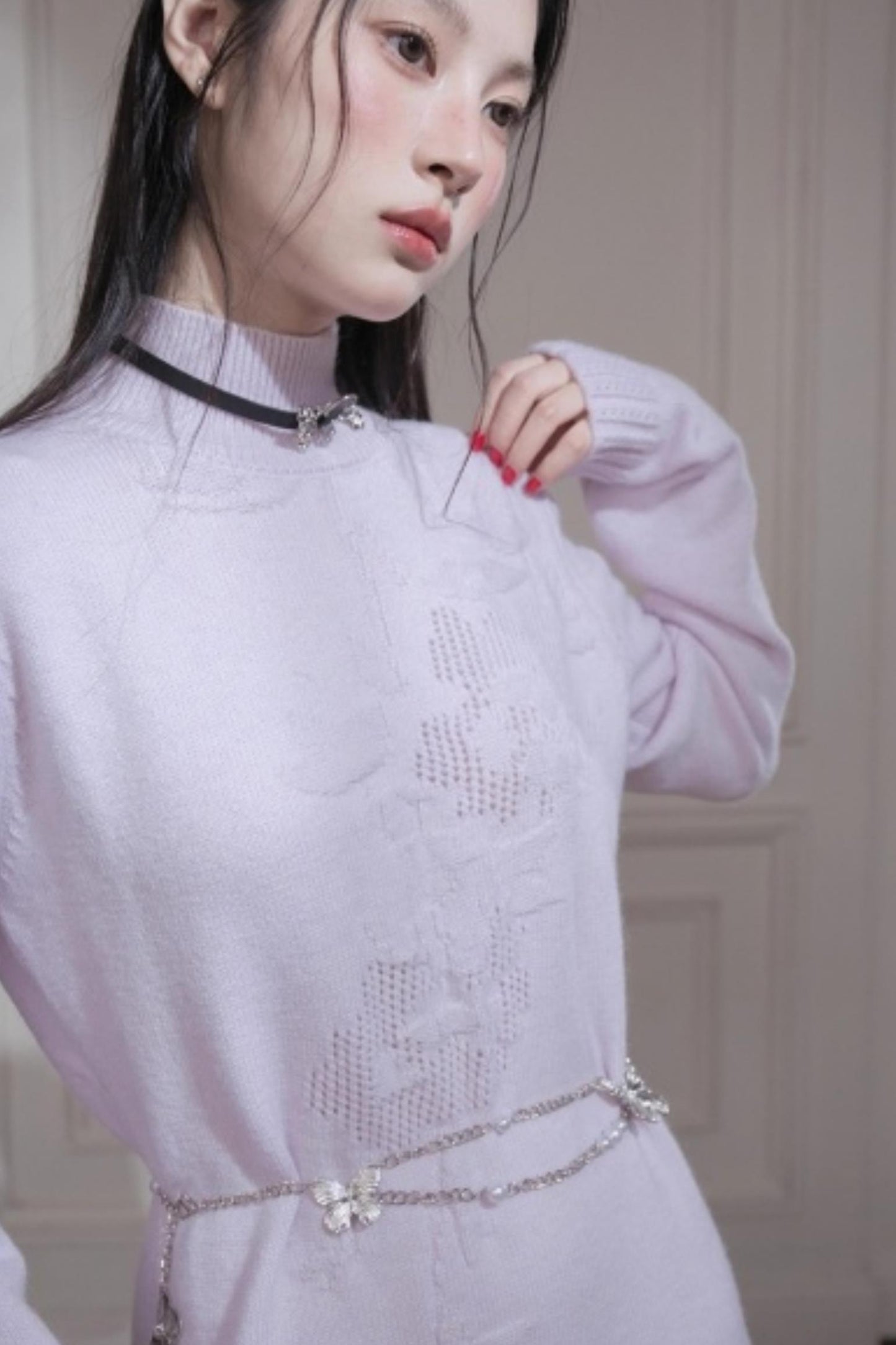 Light Purple Wool Floral Dress Set