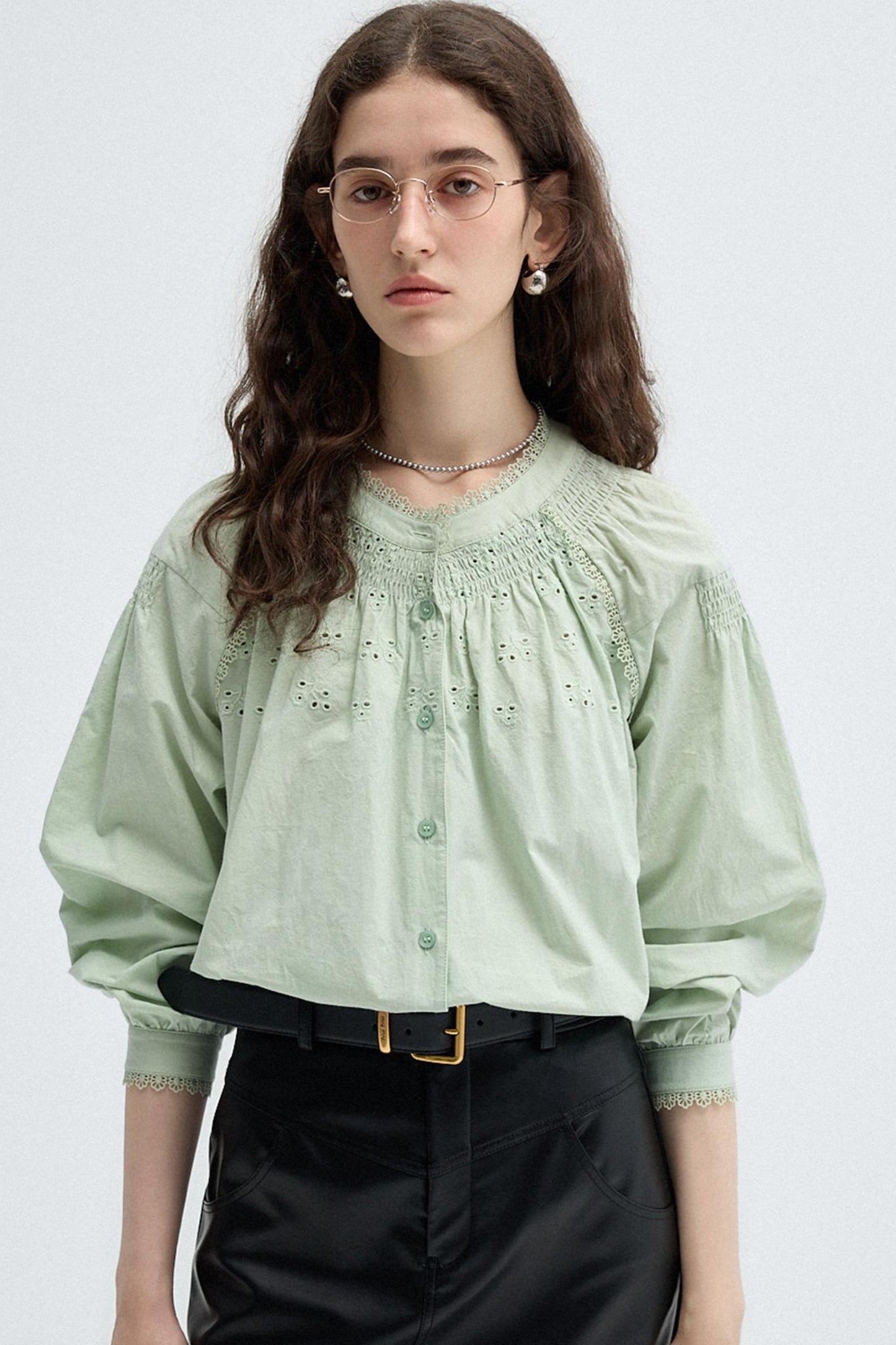 French Vintage Embroidered Cotton Shirt