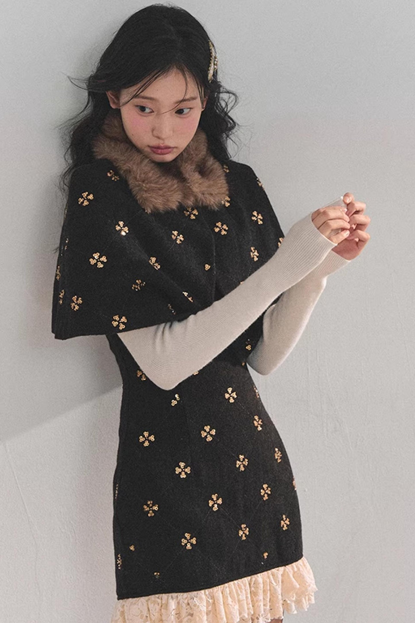 French Woolen Lace Dress Set-Up