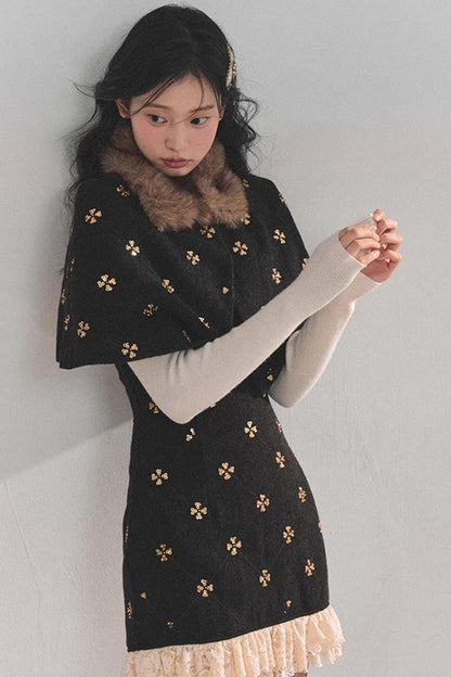 French Woolen Lace Dress Set-Up