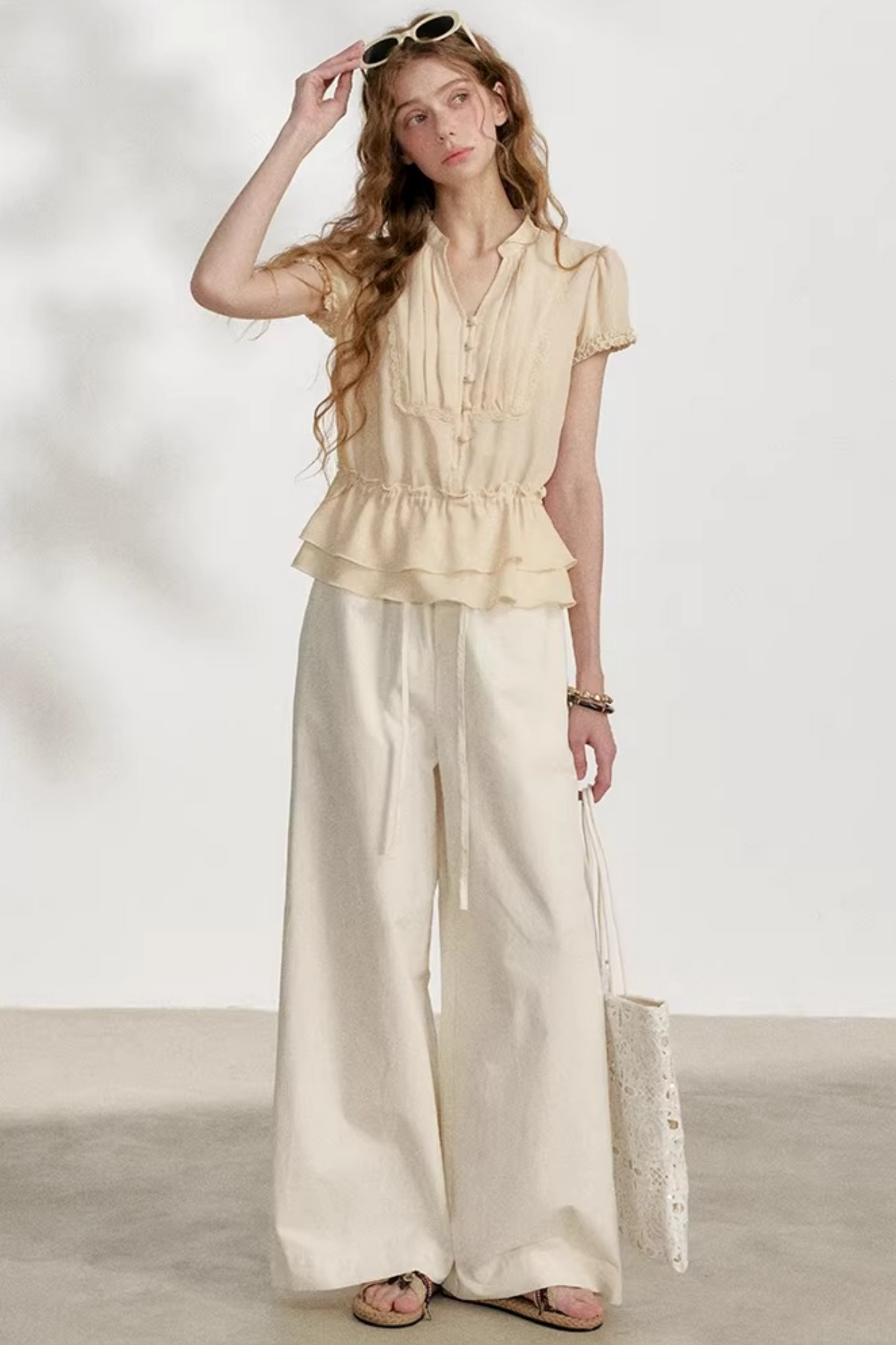 Lace Trim Chiffon Blouse