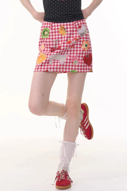 Summer Fruit High-Waisted Skirt