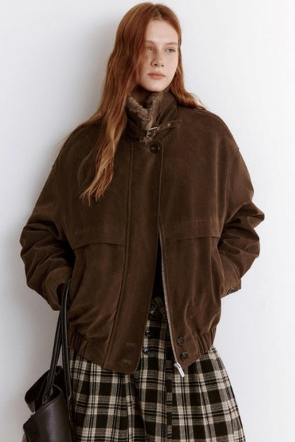 Stand Up Collar Nubuck Suede Jacket