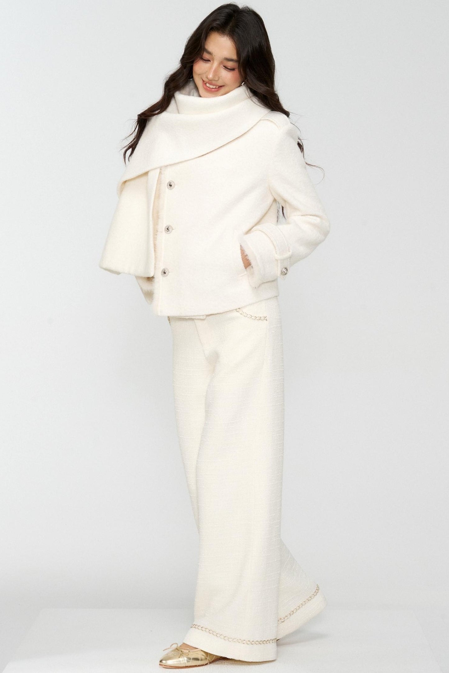 Exquisite Woolen Cropped Jacket Set-Up