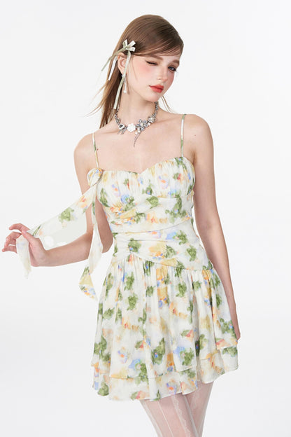 Floral Elegance Shrink-Waist Cami Dress