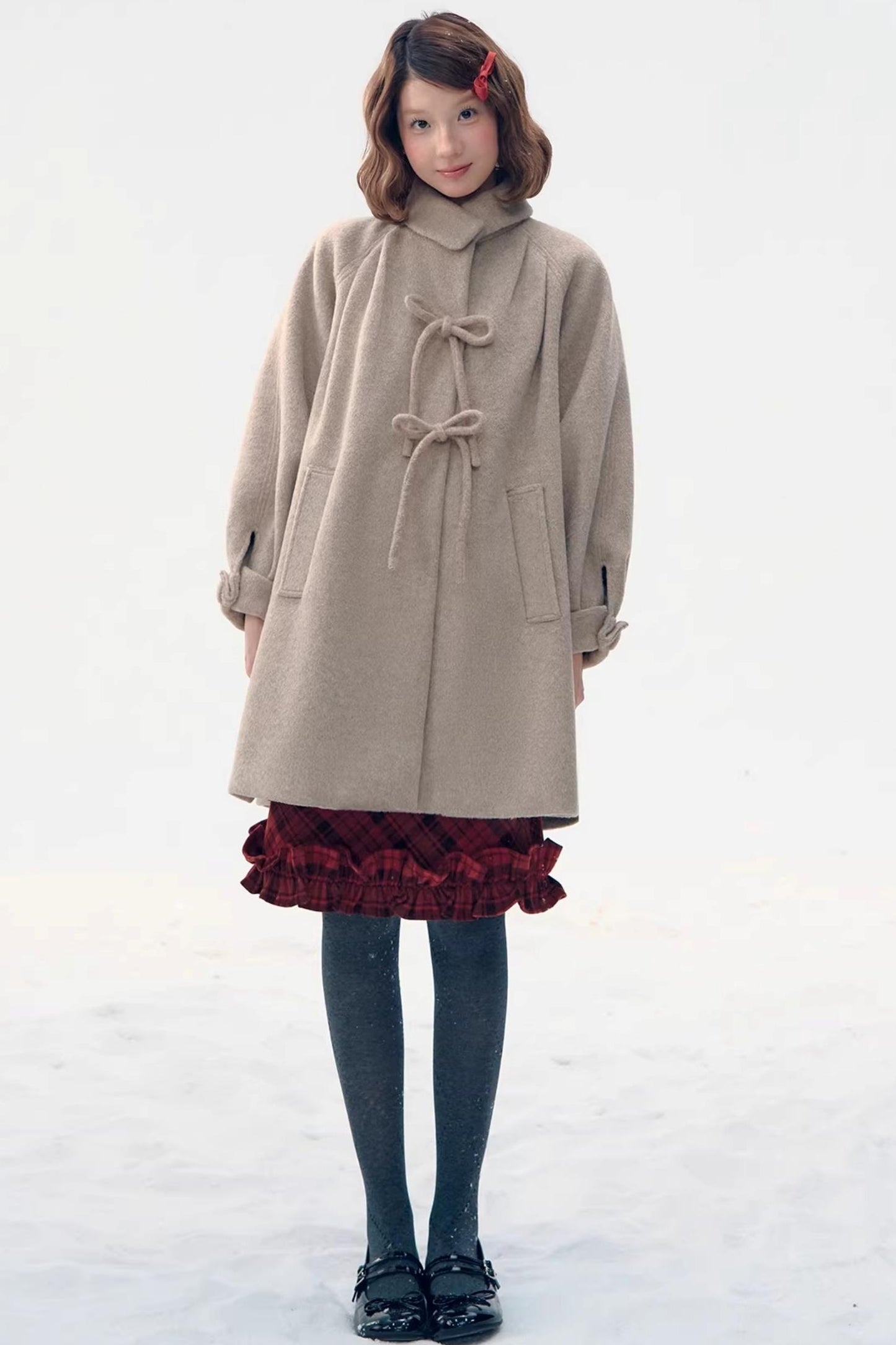 Retro Woolen Bow Coat