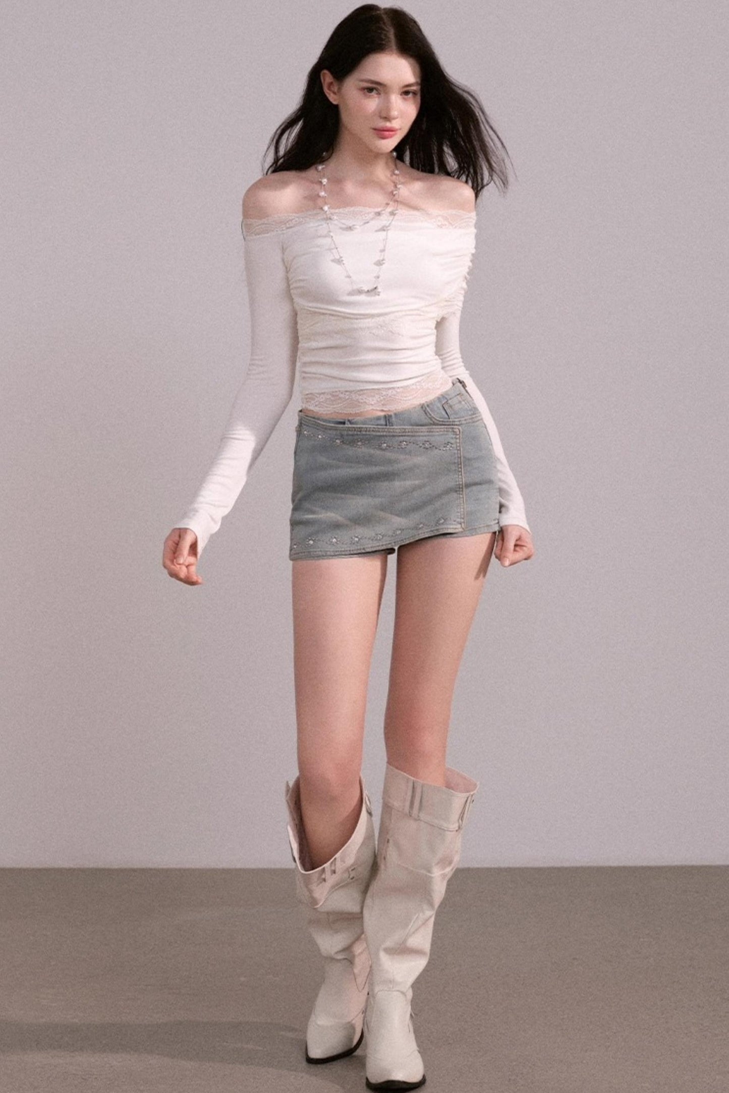 Slim A-Line Denim Skirt