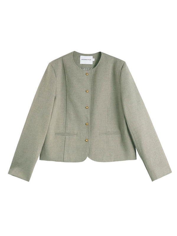 Short French Round Neck Jacket With Vest Set-Up 