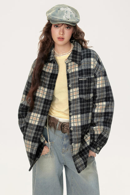 Chic Retro Plaid Collar Shirt