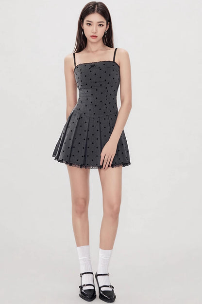 Gray Polka Dot Halter Dress