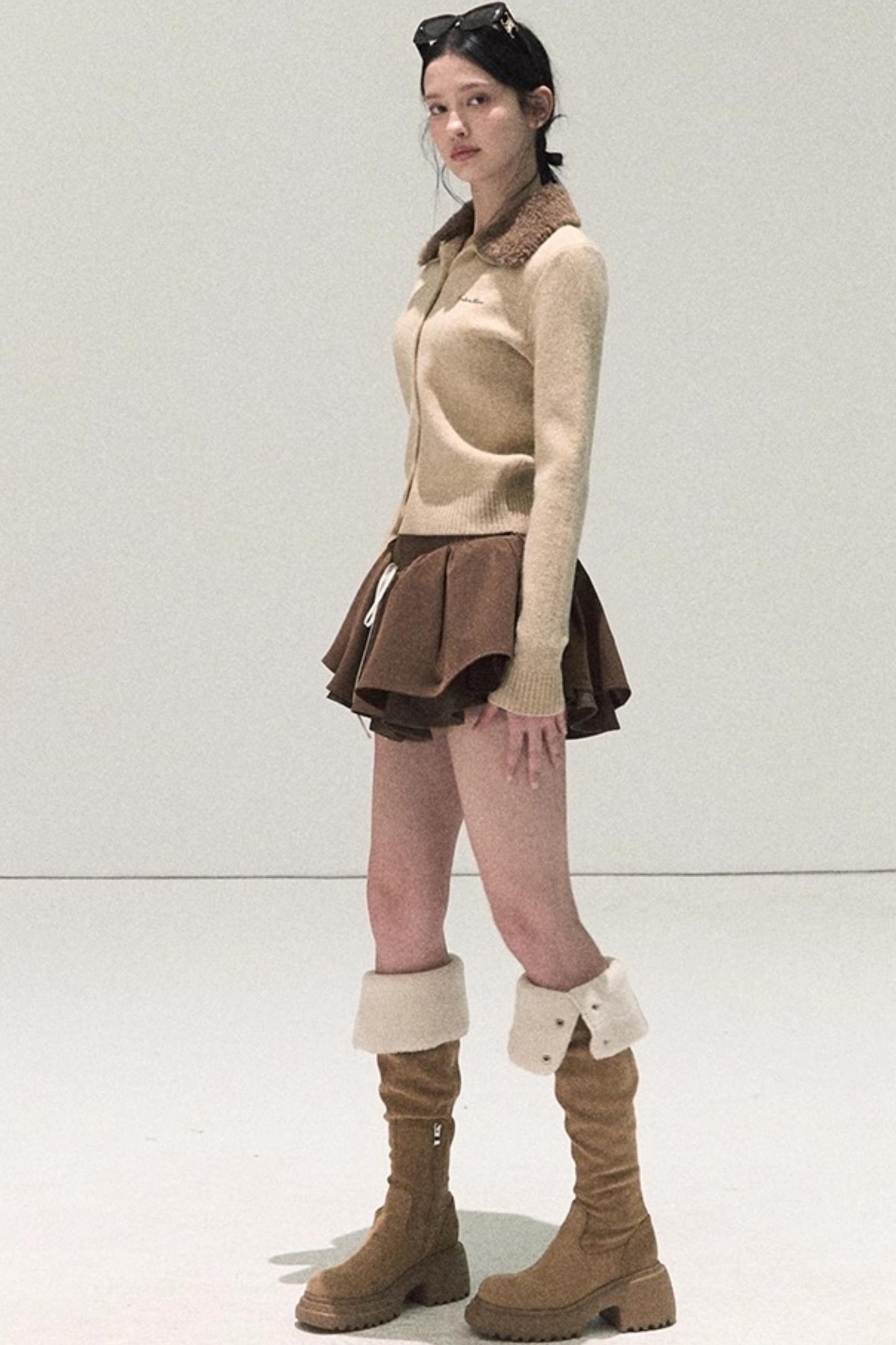 Plaid Color-Blocked A-Line Skirt