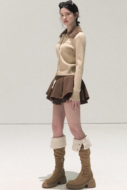 Plaid Color-Blocked A-Line Skirt