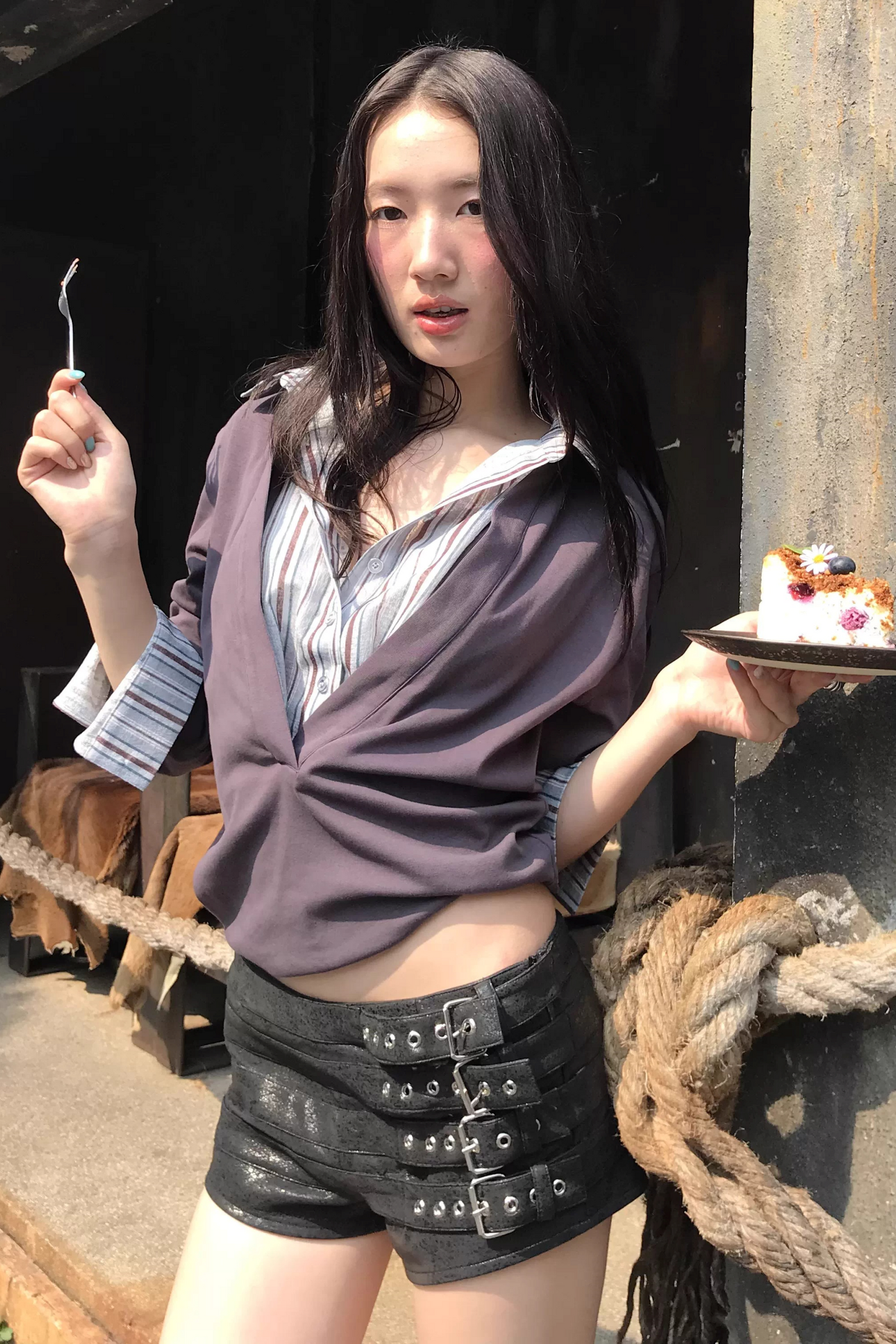 Color-Block Striped Knit Top