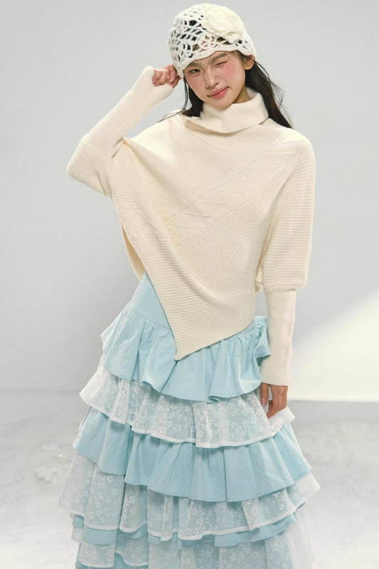 Off-white Asymmetrical Bat Sleeve Cape Sweater
