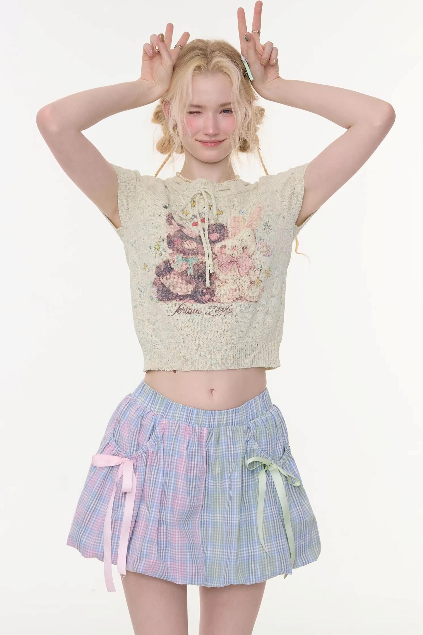 Retro Light Green Print Top