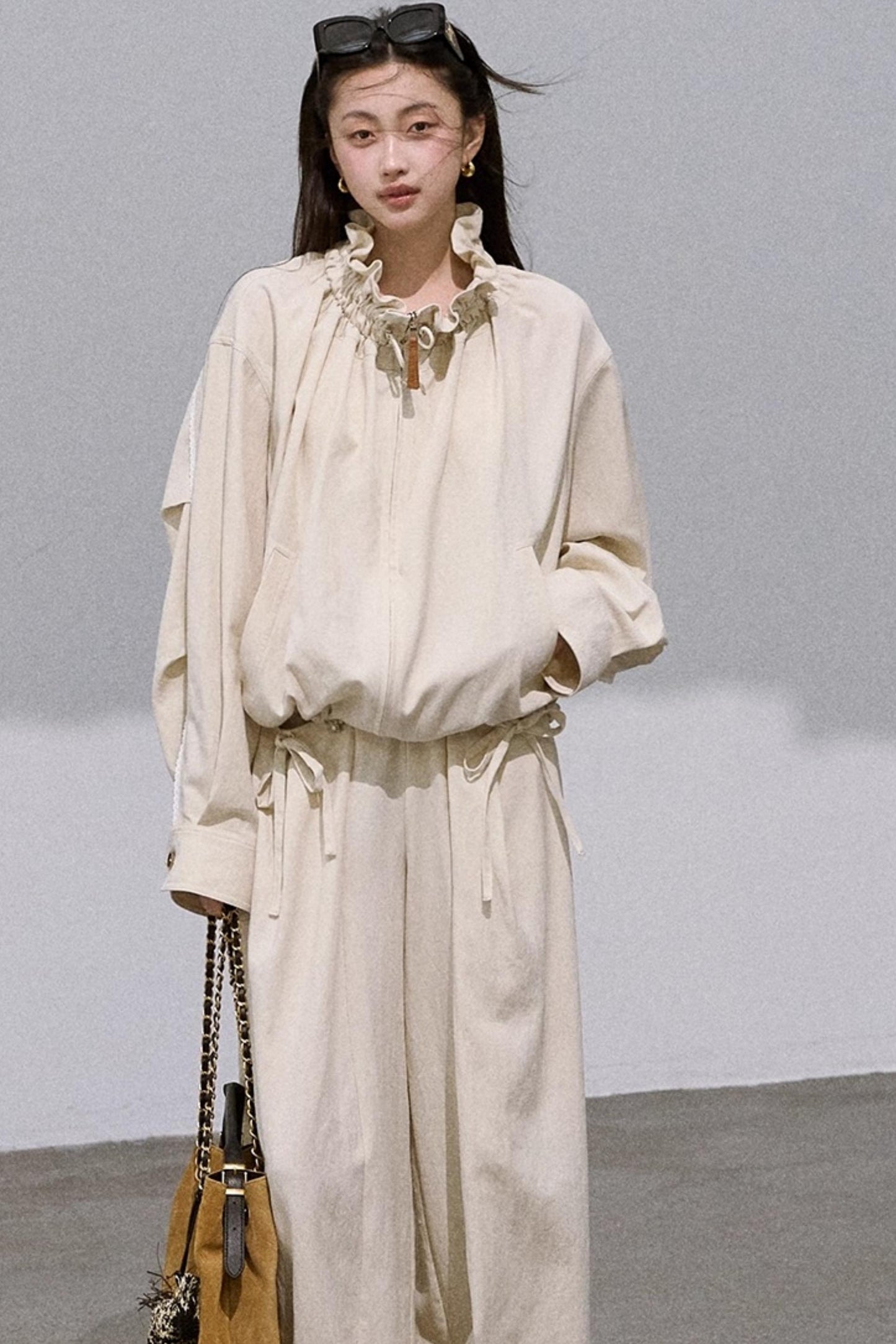 Lyocell Embroidered Drawstring Jacket Set-Up