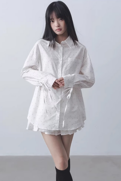 Peach Polka Dot Blouse Set