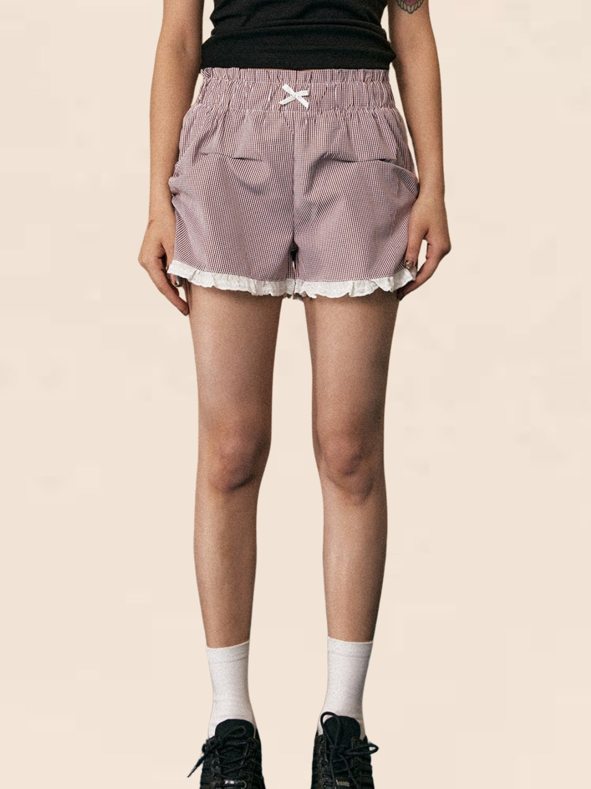 Pink Shorts High Waist Ruffle Pants