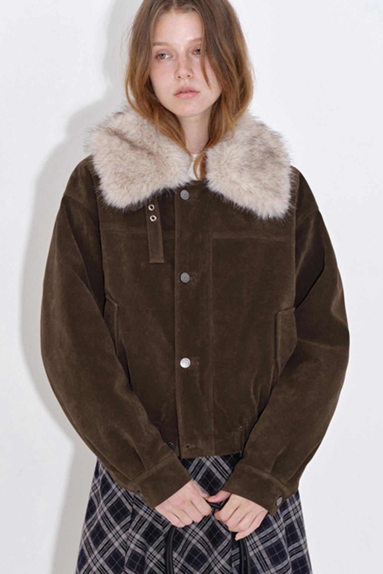 Retro Suede Fur Collar Jacket