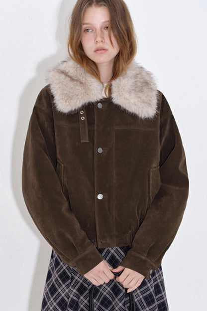 Retro Suede Fur Collar Jacket
